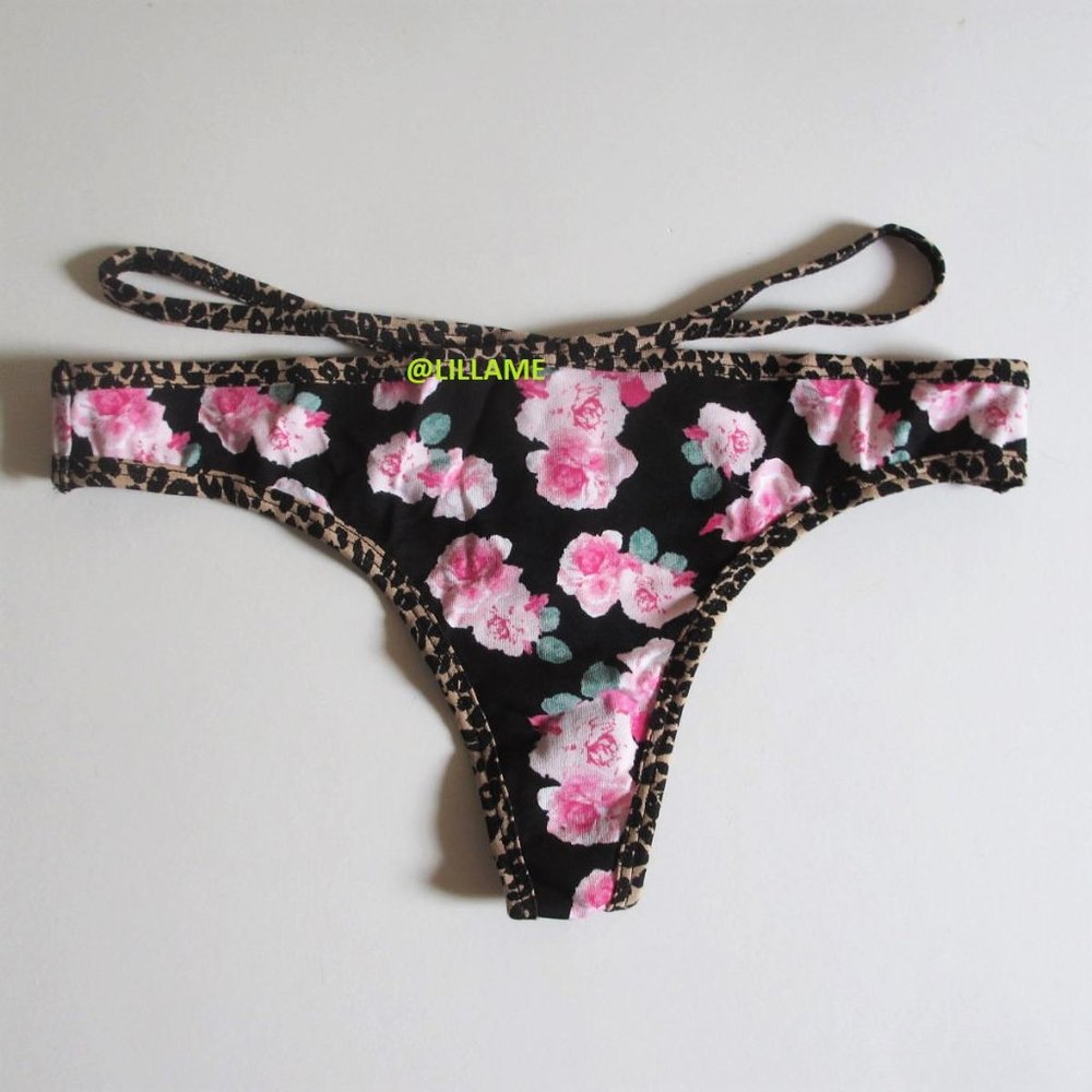 Victoria's Secret Cotton Strappy Thong Panty Rose Floral Leopard  Large